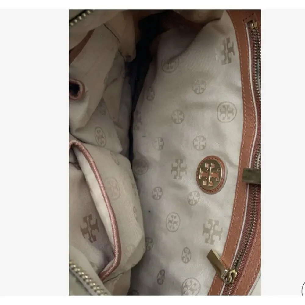 Tory Burch Canvas Leather Trim Tote Bag Tan Penn Tote